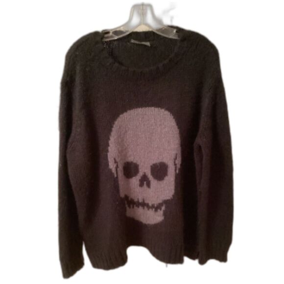 WOODEN SHIPS SIZE S/M BLACK MOHAIR BLEND SKULL SWEATER - Picture 1 of 6